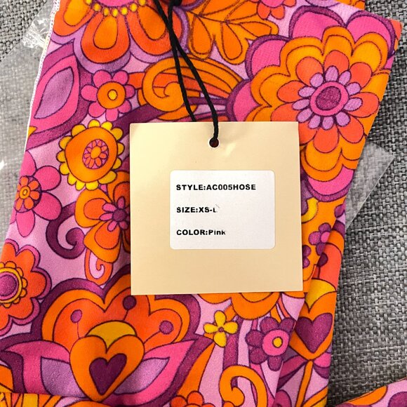 Unique Vintage X Smak Parlour 1960s Pink Mod Floral Tights O/S #17 - Picture 2 of 4